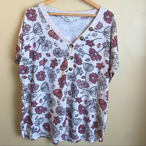 EUC Reitmans floral V-neck top 2X
